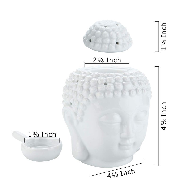 Tvoip 1PCS Ceramic Buddha Head Essential Oil Burner with Candle Spoon, Aromatherapy Wax Melt Burners Oil Diffuser Tealight Candle Holders Buddha Ornament for Yoga Spa Home Bedroom Decor Gift (White) - Image 4
